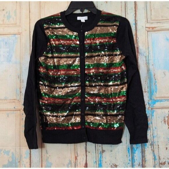 Charter Club Womens Size Small Black Sequin Front Cardigan Sweater 100128697MS - Picture 2 of 9